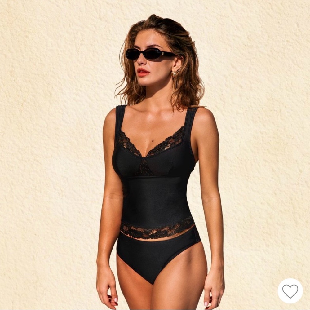 Cupshe Black Lace-Trim tankini Set - new with tags